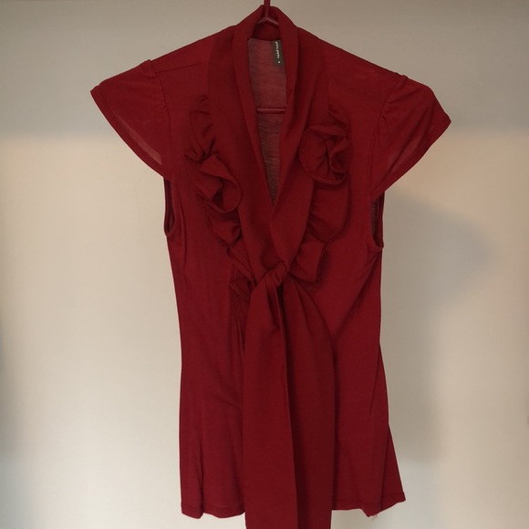 Red Blouse from Naf Naf with Front Tie and Ruffles - Picture 2 of 10